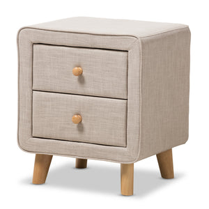 Baxton Studio Jonesy Mid-Century Beige Linen Upholstered 2-Drawer Nightstand