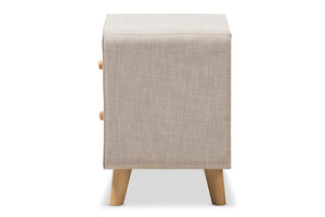 Baxton Studio Jonesy Mid-Century Beige Linen Upholstered 2-Drawer Nightstand