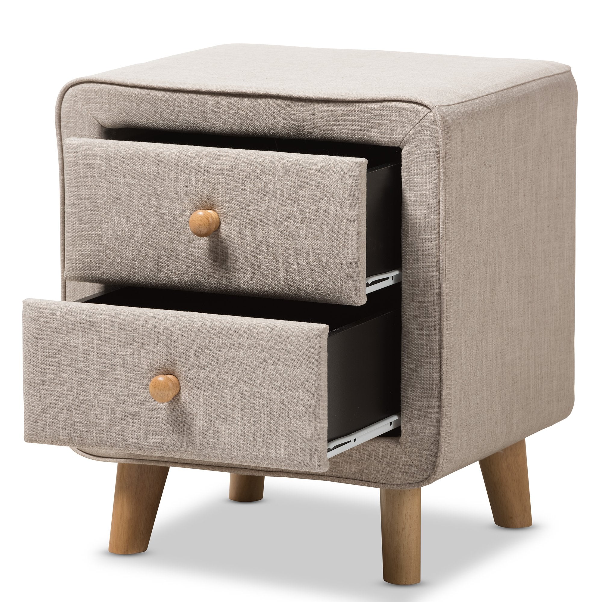 Baxton Studio Jonesy Mid-Century Beige Linen Upholstered 2-Drawer Nightstand