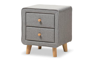 Baxton Studio Jonesy Mid-Century Grey Fabric Upholstered 2-Drawer Nightstand