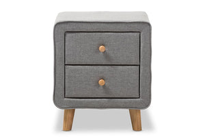 Baxton Studio Jonesy Mid-Century Grey Fabric Upholstered 2-Drawer Nightstand