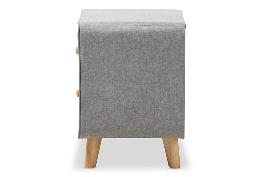 Baxton Studio Jonesy Mid-Century Grey Fabric Upholstered 2-Drawer Nightstand