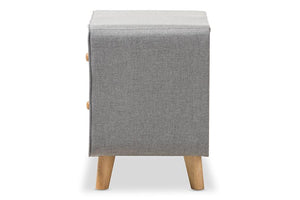 Baxton Studio Jonesy Mid-Century Grey Fabric Upholstered 2-Drawer Nightstand