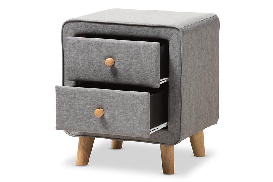 Baxton Studio Jonesy Mid-Century Grey Fabric Upholstered 2-Drawer Nightstand