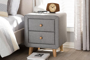 Baxton Studio Jonesy Mid-Century Grey Fabric Upholstered 2-Drawer Nightstand