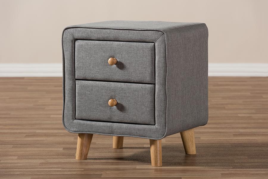 Baxton Studio Jonesy Mid-Century Grey Fabric Upholstered 2-Drawer Nightstand