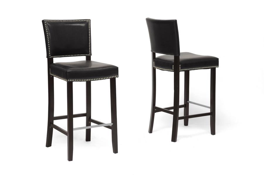 Baxton Studio Aries Black Modern Bar Stool with Nail Head Trim (Set of 2)