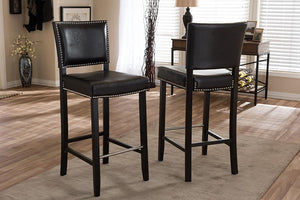 Baxton Studio Aries Dark Brown Modern Bar Stool with Nail Head Trim (Set of 2)