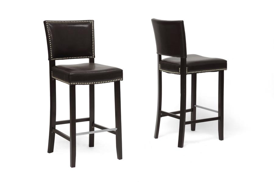 Baxton Studio Aries Dark Brown Modern Bar Stool with Nail Head Trim (Set of 2)