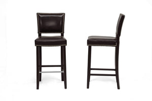 Baxton Studio Aries Dark Brown Modern Bar Stool with Nail Head Trim (Set of 2)