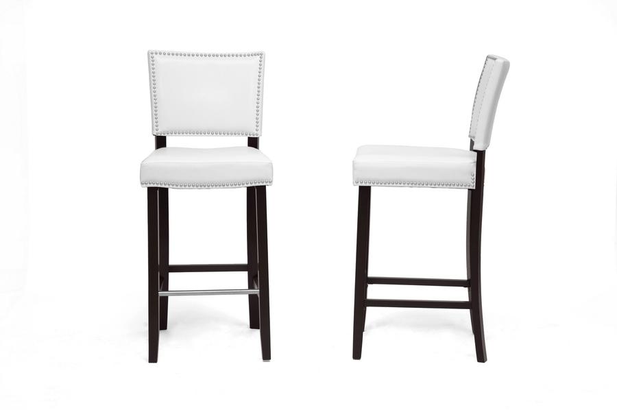 Baxton Studio Aries White Modern Bar Stool with Nail Head Trim (Set of 2)