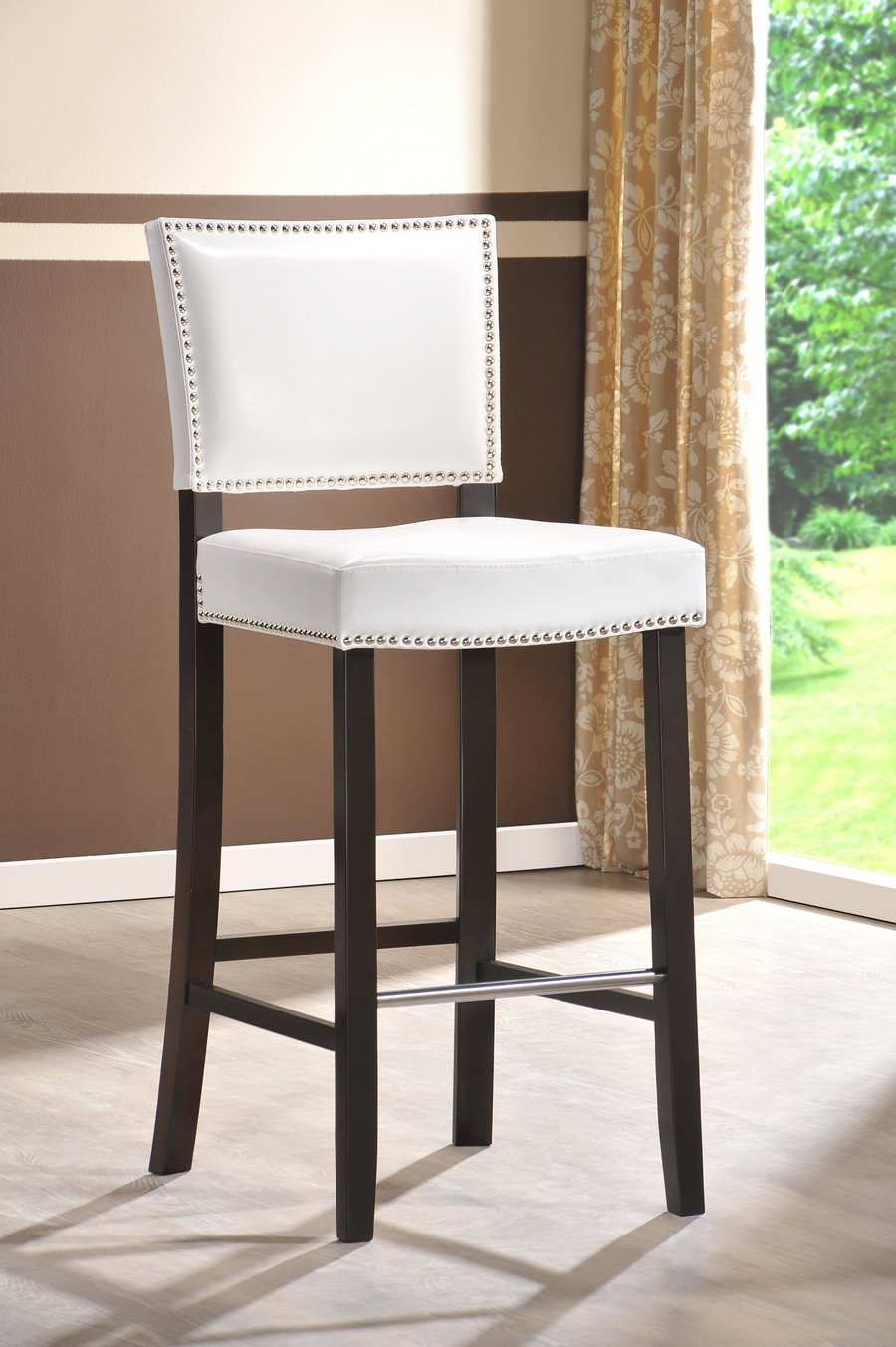 Baxton Studio Aries White Modern Bar Stool with Nail Head Trim (Set of 2)