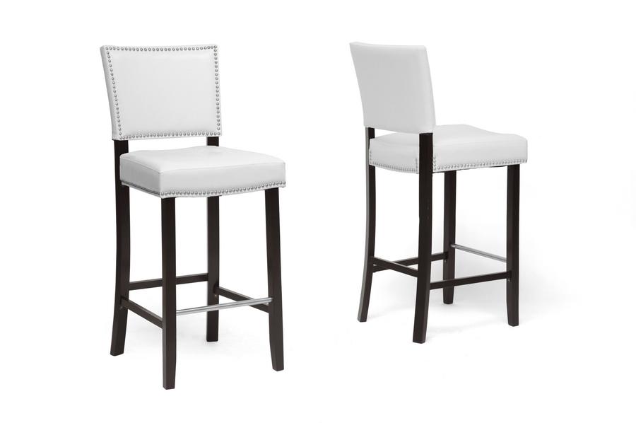 Baxton Studio Aries White Modern Bar Stool with Nail Head Trim (Set of 2)