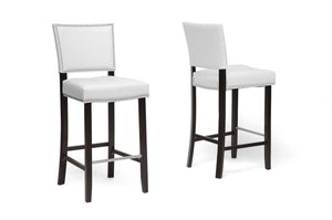 Baxton Studio Aries White Modern Bar Stool with Nail Head Trim (Set of 2)