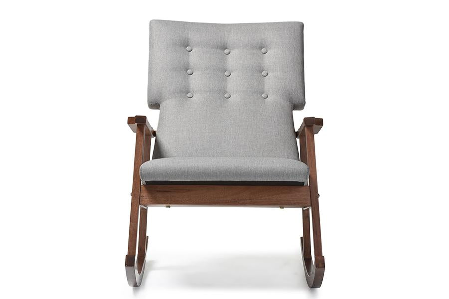 Baxton Studio Agatha Mid-century Modern Grey Fabric Upholstered Button-tufted Rocking Chair