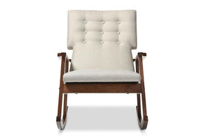 Baxton Studio Agatha Mid-century Modern Light Beige Fabric Upholstered Button-tufted Rocking Chair