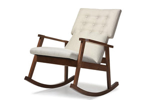 Baxton Studio Agatha Mid-century Modern Light Beige Fabric Upholstered Button-tufted Rocking Chair