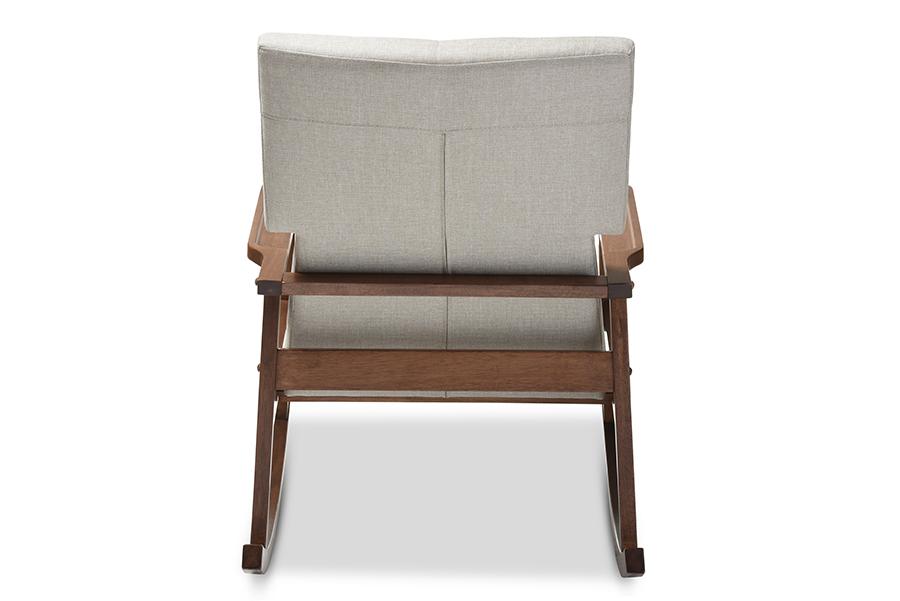 Baxton Studio Agatha Mid-century Modern Light Beige Fabric Upholstered Button-tufted Rocking Chair