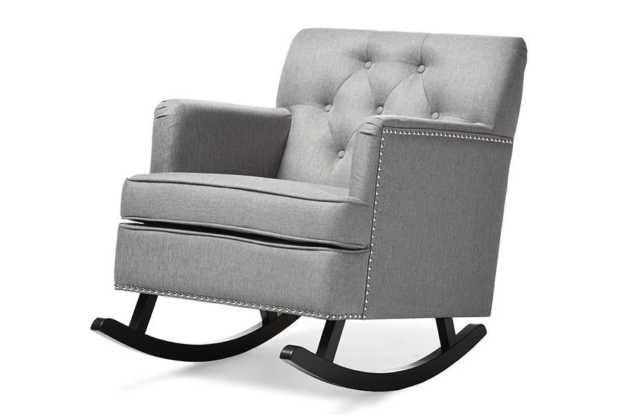 Baxton Studio Bethany Modern and Contemporary Grey Fabric Upholstered Button-tufted Rocking Chair