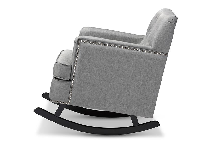 Baxton Studio Bethany Modern and Contemporary Grey Fabric Upholstered Button-tufted Rocking Chair