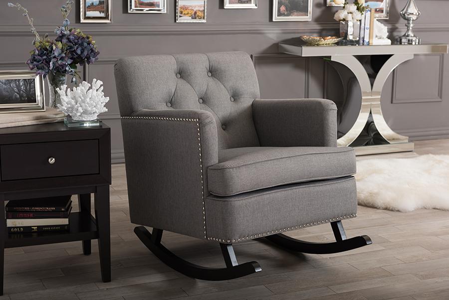 Baxton Studio Bethany Modern and Contemporary Grey Fabric Upholstered Button-tufted Rocking Chair