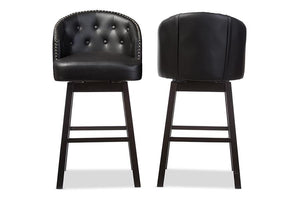 Baxton Studio Avril Modern and Contemporary Black Faux Leather Tufted Swivel Barstool with Nail heads Trim (Set of 2)