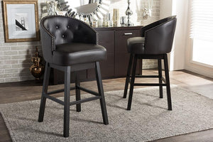 Baxton Studio Avril Modern and Contemporary Brown Faux Leather Tufted Swivel Barstool with Nail heads Trim (Set of 2)