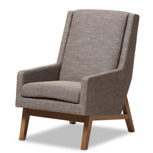 Baxton Studio Aberdeen Mid-Century Modern Walnut Wood Finishing and Gravel Fabric Upholstered Lounge Chair