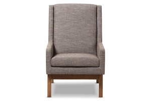 Baxton Studio Aberdeen Mid-Century Modern Walnut Wood Finishing and Gravel Fabric Upholstered Lounge Chair