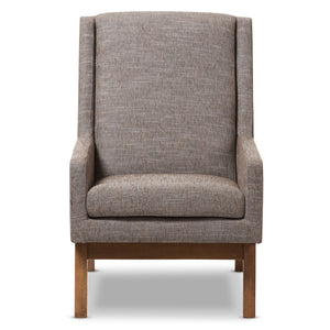 Baxton Studio Aberdeen Mid-Century Modern Walnut Wood Finishing and Gravel Fabric Upholstered Lounge Chair