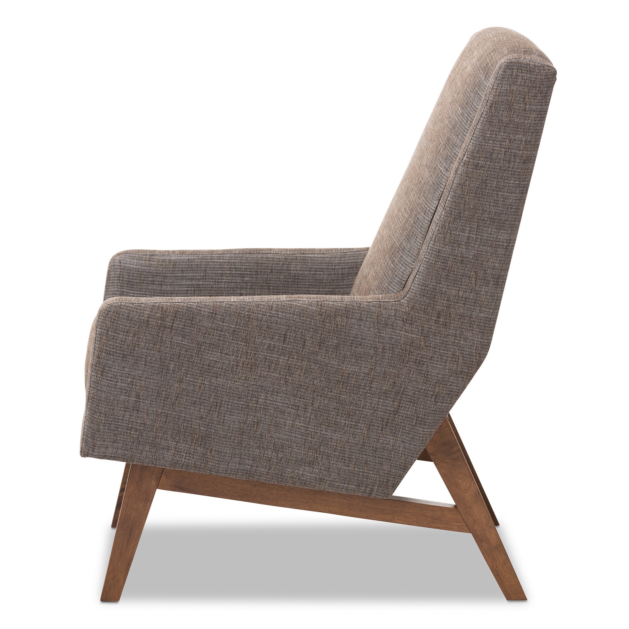 Baxton Studio Aberdeen Mid-Century Modern Walnut Wood Finishing and Gravel Fabric Upholstered Lounge Chair