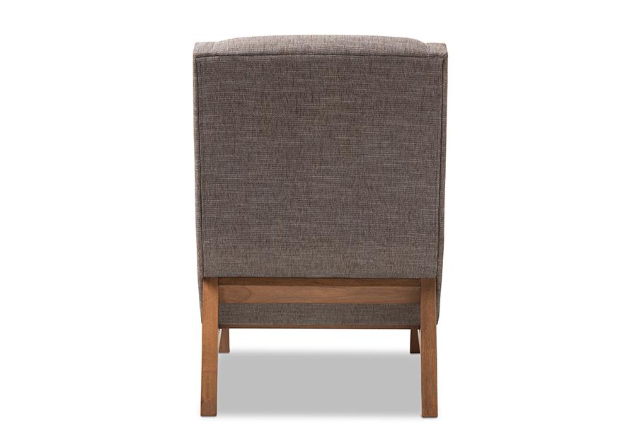 Baxton Studio Aberdeen Mid-Century Modern Walnut Wood Finishing and Gravel Fabric Upholstered Lounge Chair