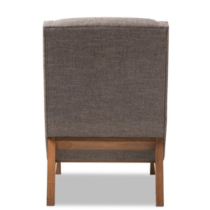 Baxton Studio Aberdeen Mid-Century Modern Walnut Wood Finishing and Gravel Fabric Upholstered Lounge Chair