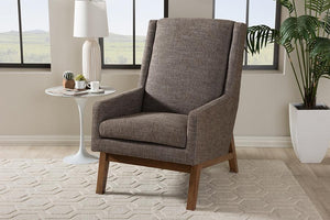 Baxton Studio Aberdeen Mid-Century Modern Walnut Wood Finishing and Gravel Fabric Upholstered Lounge Chair