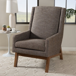 Baxton Studio Aberdeen Mid-Century Modern Walnut Wood Finishing and Gravel Fabric Upholstered Lounge Chair