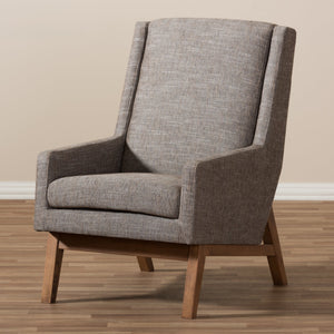 Baxton Studio Aberdeen Mid-Century Modern Walnut Wood Finishing and Gravel Fabric Upholstered Lounge Chair