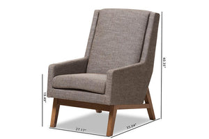 Baxton Studio Aberdeen Mid-Century Modern Walnut Wood Finishing and Gravel Fabric Upholstered Lounge Chair