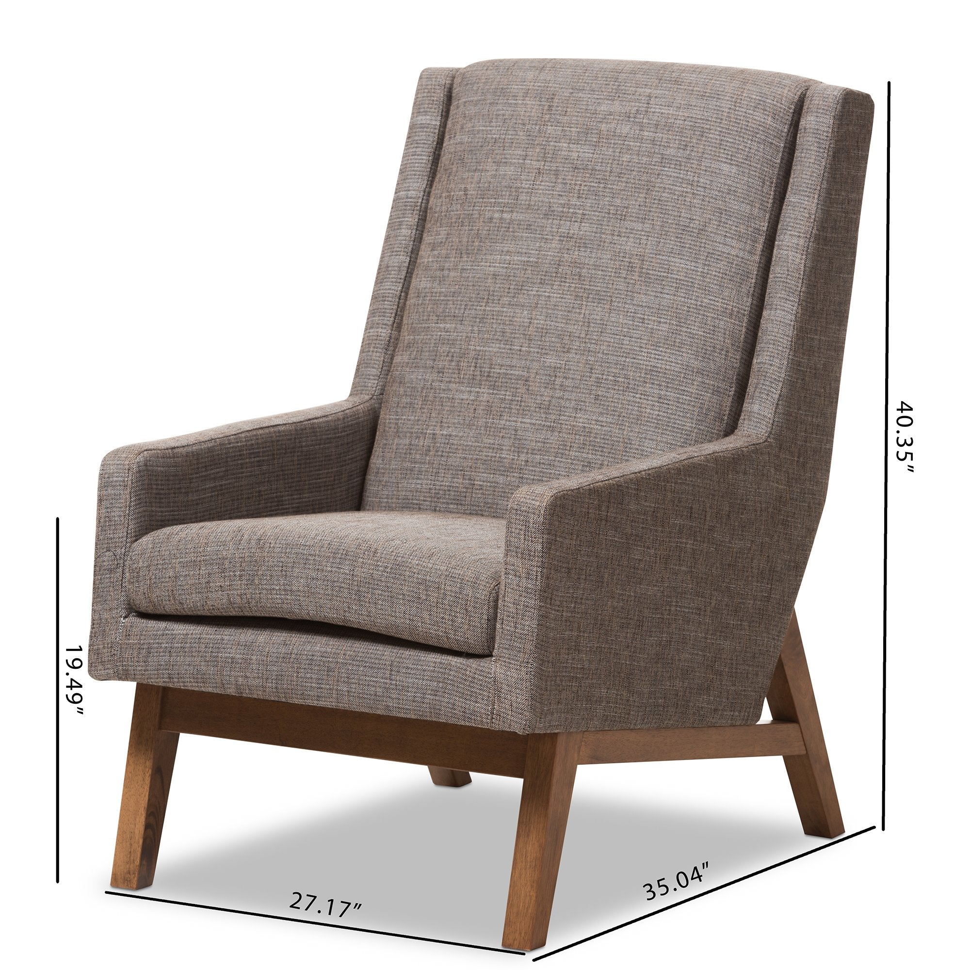 Baxton Studio Aberdeen Mid-Century Modern Walnut Wood Finishing and Gravel Fabric Upholstered Lounge Chair