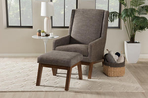 Baxton Studio Aberdeen Mid-Century Modern Walnut Wood Finishing and Gravel Fabric Upholstered Lounge Chair and Ottoman Set