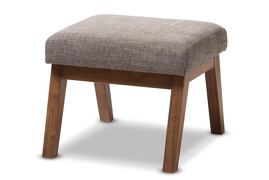 Baxton Studio Aberdeen Mid-Century Modern Walnut Wood Finishing and Gravel Fabric Upholstered Ottoman