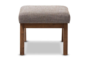 Baxton Studio Aberdeen Mid-Century Modern Walnut Wood Finishing and Gravel Fabric Upholstered Ottoman