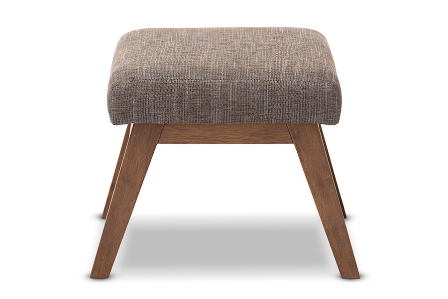 Baxton Studio Aberdeen Mid-Century Modern Walnut Wood Finishing and Gravel Fabric Upholstered Ottoman