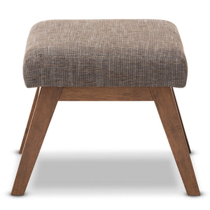 Baxton Studio Aberdeen Mid-Century Modern Walnut Wood Finishing and Gravel Fabric Upholstered Ottoman