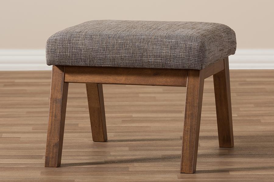 Baxton Studio Aberdeen Mid-Century Modern Walnut Wood Finishing and Gravel Fabric Upholstered Ottoman