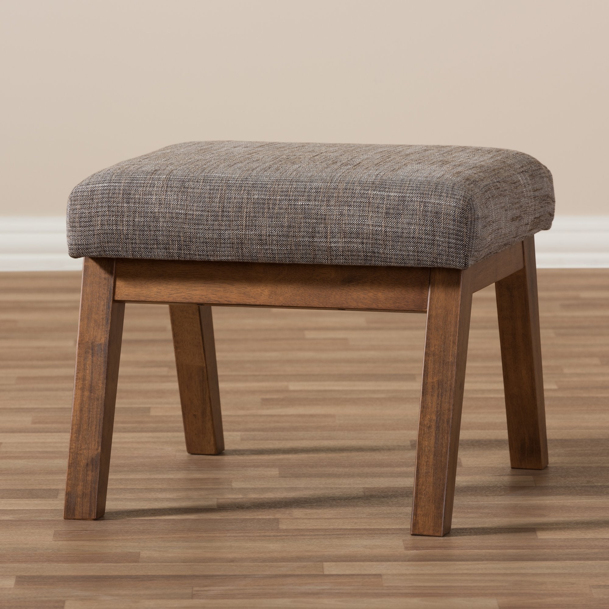 Baxton Studio Aberdeen Mid-Century Modern Walnut Wood Finishing and Gravel Fabric Upholstered Ottoman