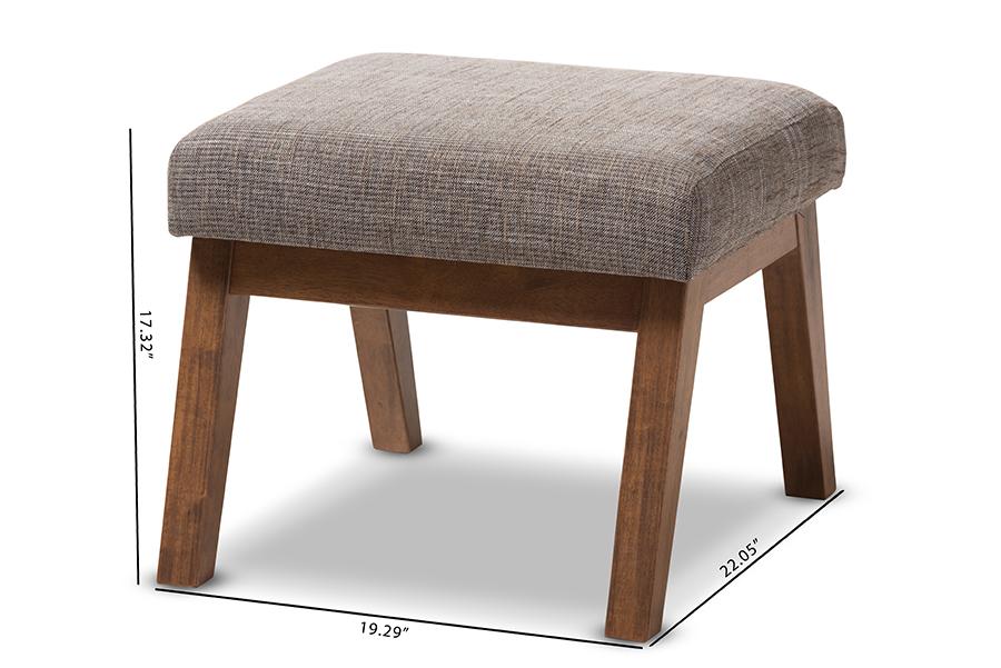 Baxton Studio Aberdeen Mid-Century Modern Walnut Wood Finishing and Gravel Fabric Upholstered Ottoman