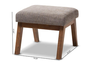 Baxton Studio Aberdeen Mid-Century Modern Walnut Wood Finishing and Gravel Fabric Upholstered Ottoman