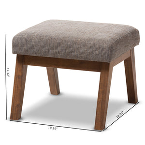 Baxton Studio Aberdeen Mid-Century Modern Walnut Wood Finishing and Gravel Fabric Upholstered Ottoman