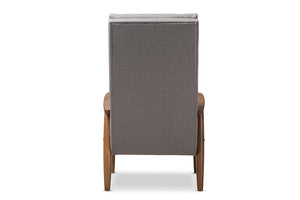 Baxton Studio Roxy Mid-Century Modern Walnut Brown Finish Wood and Grey Fabric Upholstered Button-Tufted High-Back Chair