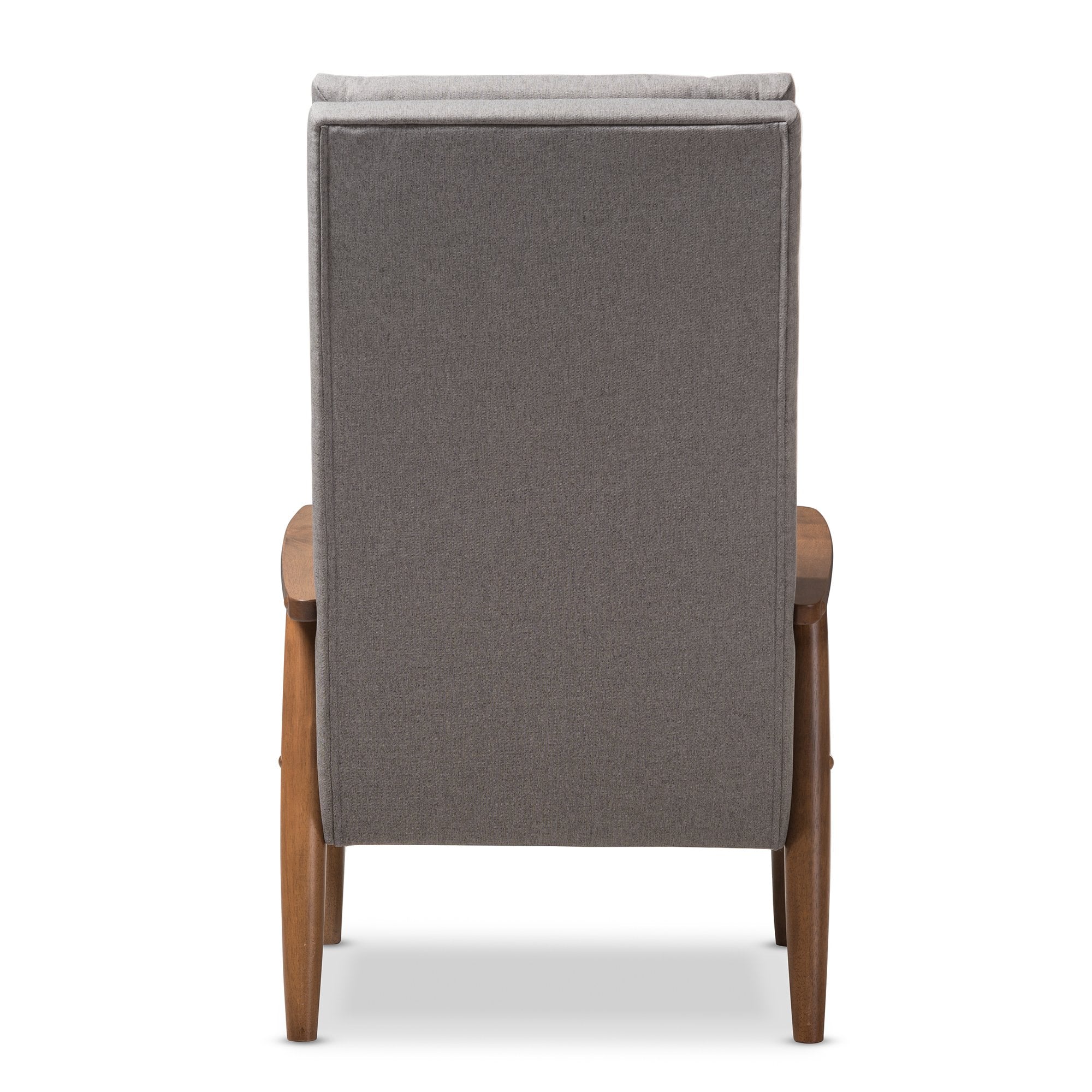 Baxton Studio Roxy Mid-Century Modern Walnut Brown Finish Wood and Grey Fabric Upholstered Button-Tufted High-Back Chair